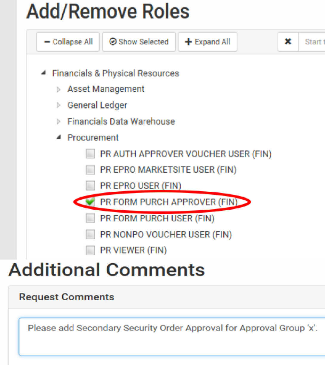 Screentshot of platform for add/remove roles