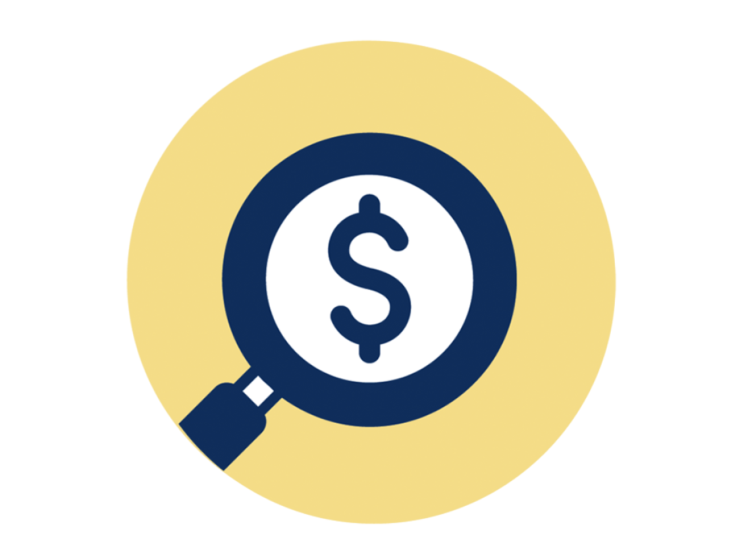 icon with magnifying glass and money symbol