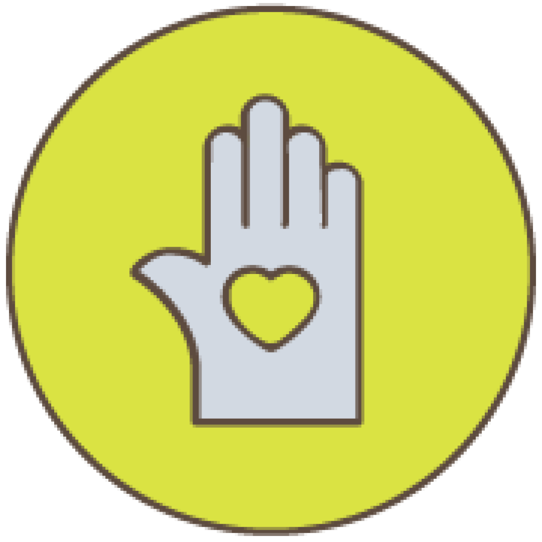 Hand icon with a heart on the palm