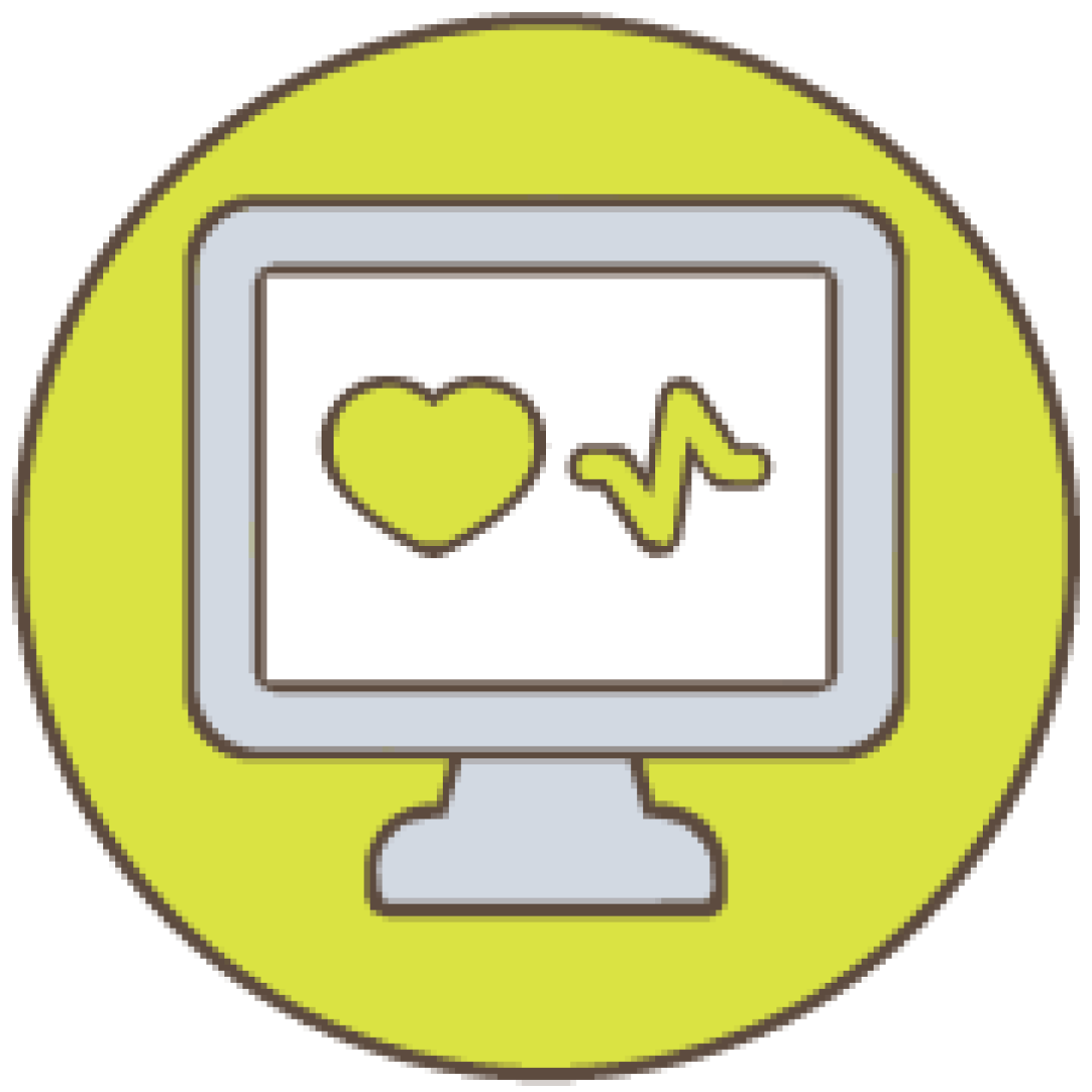 Computer monitor icon with a heart and EKG reading on the screen